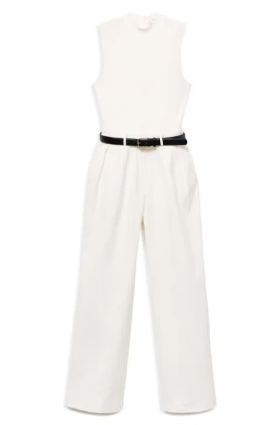 Mango Combined-fabric Jumpsuit With Belt Off White In White