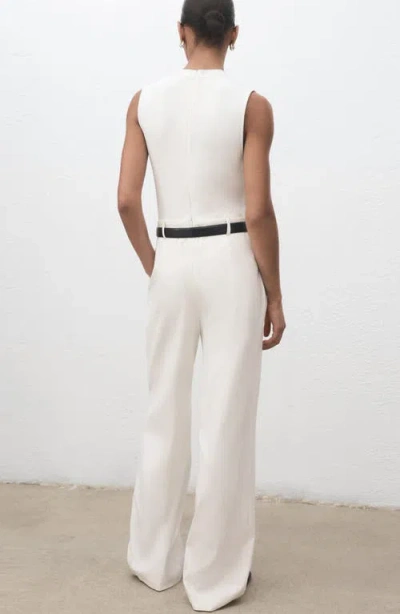 Mango Combined-fabric Jumpsuit With Belt Off White In White