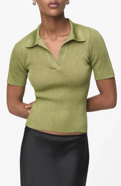 Mango Lurex Polo Neck Sweater Pastel Green In Green