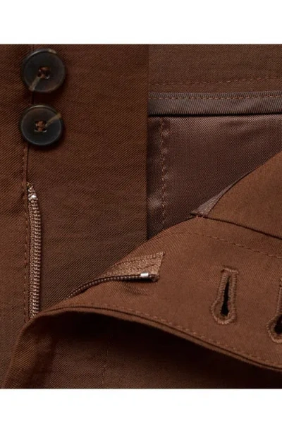 Mango Pleated Wide Leg Pull-on Pants In Brown