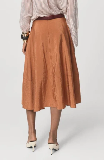 Mango Midi Satin Skirt Caramel In Brown