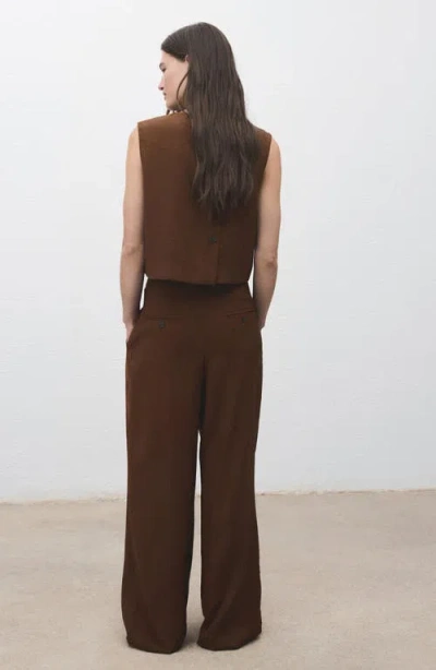 Mango Pleated Wide Leg Pull-on Pants In Brown