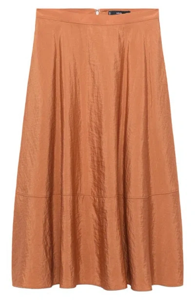 Mango Midi Satin Skirt Caramel In Brown