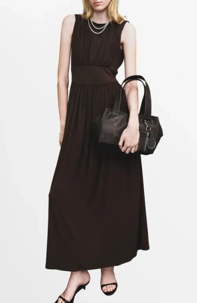 Mango Ruched Long Dress Brown In Black