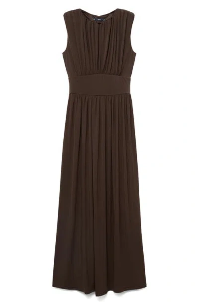 Mango Ruched Long Dress Brown In Black