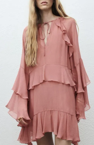 Mango Flared Dress With Ruffled Sleeves Pink In Pink
