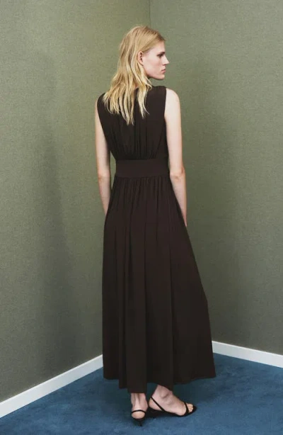 Mango Ruched Long Dress Brown In Black