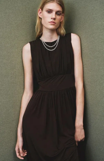 Mango Ruched Long Dress Brown In Black