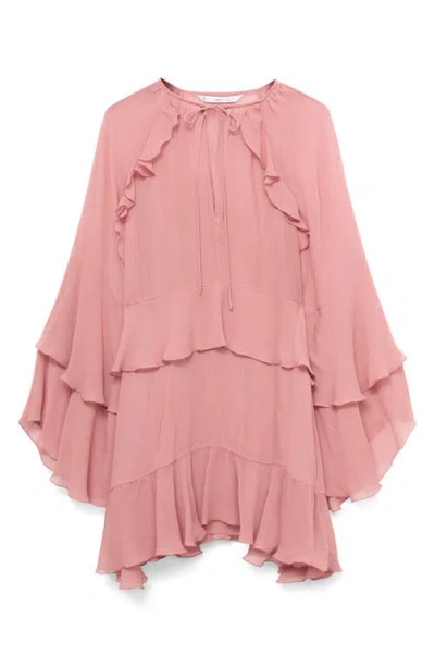 Mango Flared Dress With Ruffled Sleeves Pink In Pink