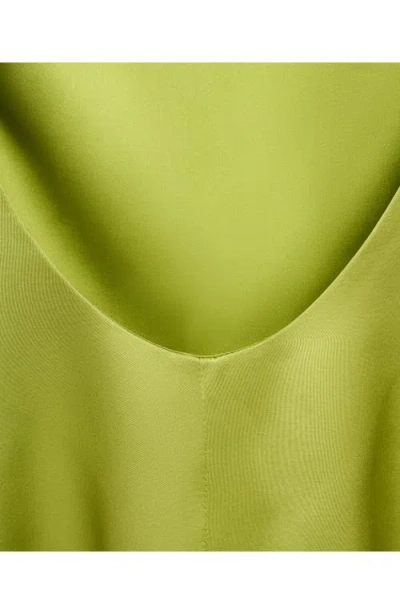 Mango Satin Open Back Long Sleeve Mini Dress In Green