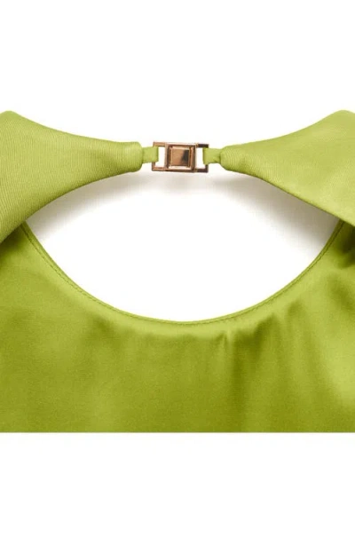 Mango Satin Open Back Long Sleeve Mini Dress In Green