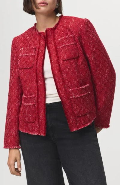 Mango Frayed Tweed Jacket In Red