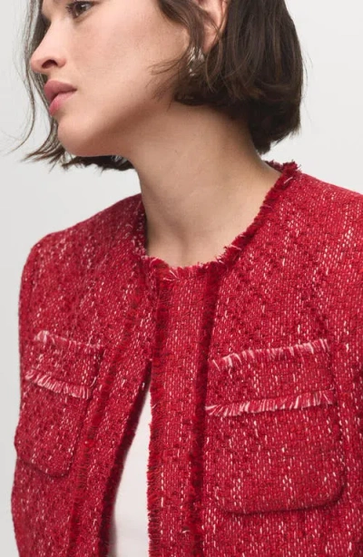 Mango Frayed Tweed Jacket In Red