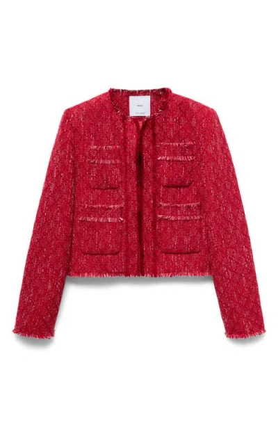 Mango Frayed Tweed Jacket In Red