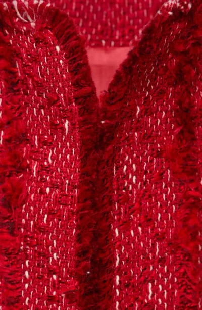 Mango Frayed Tweed Jacket In Red