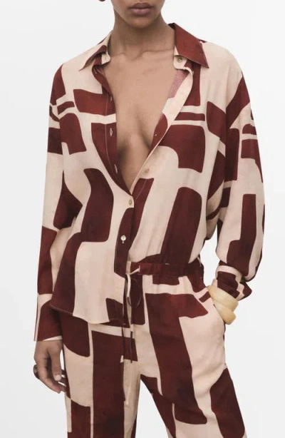 Mango Geometric Print Shirt Ecru In Brown