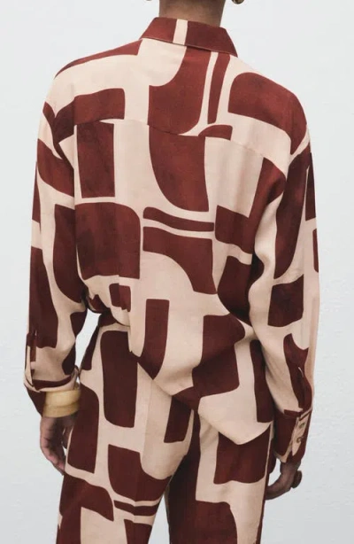 Mango Geometric Print Shirt Ecru In Brown