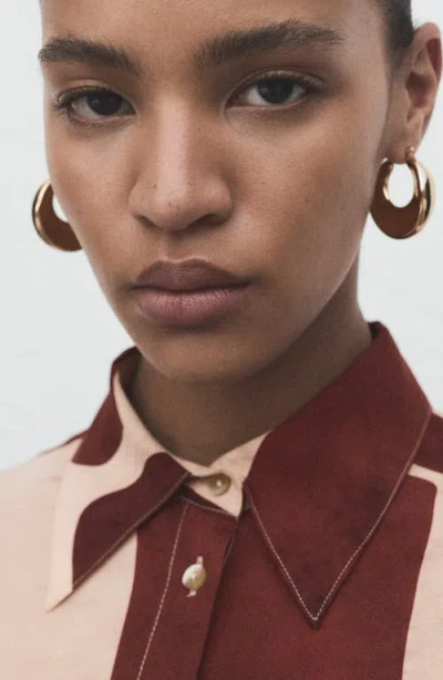 Mango Geometric Print Shirt Ecru In Brown