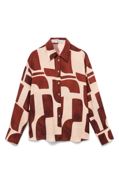 Mango Geometric Print Shirt Ecru In Brown