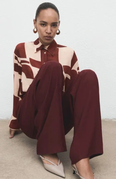 Mango Geometric Print Shirt Ecru In Brown