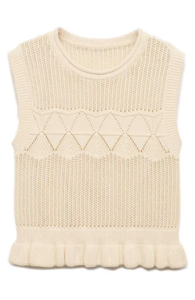 Mango Ruffle Open Stitch Sweater Vest In Brown