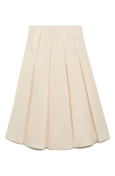 Mango Pleated Midi-skirt Ivory White In Neutral