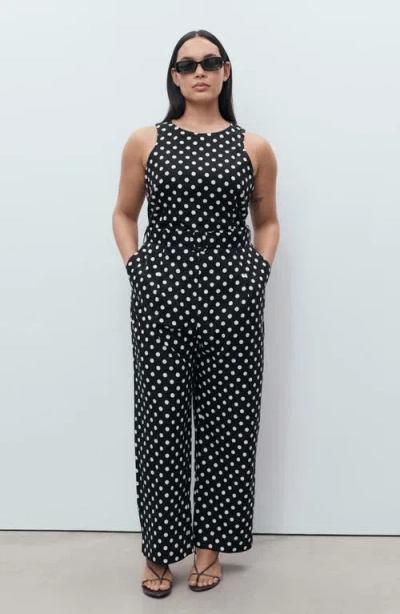 Mango Polka-dot Belt Jumpsuit Black In Black