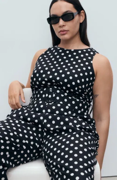 Mango Polka-dot Belt Jumpsuit Black In Black