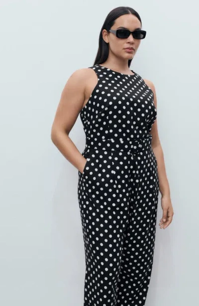 Mango Polka-dot Belt Jumpsuit Black In Black