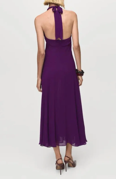 Mango Halter-neck Pleated Dress Purple In Purple