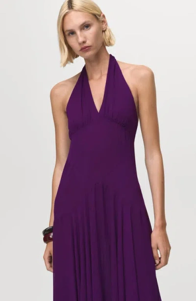 Mango Halter-neck Pleated Dress Purple In Purple