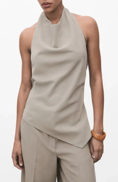Mango Asymmetric Open Back Halter Top In Gray
