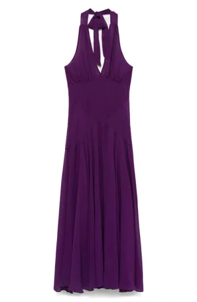 Mango Halter-neck Pleated Dress Purple In Purple