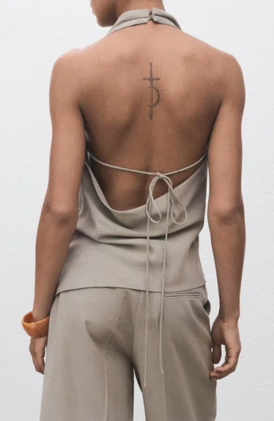 Mango Asymmetric Open Back Halter Top In Gray