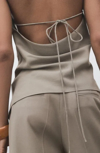 Mango Asymmetric Open Back Halter Top In Gray