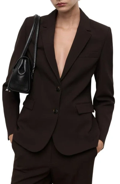 Mango Straight-fit Suit Blazer Chocolate In Black