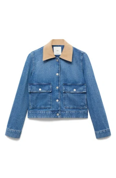Mango Corduroy Collar Denim Jacket Medium Blue In Blue