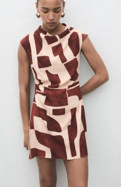Mango Short Patterned Dress Ecru In Brown