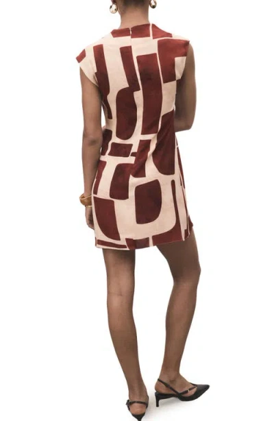 Mango Short Patterned Dress Ecru In Brown