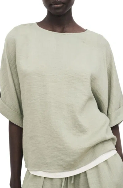Mango Oversized Blouse With Turn-up Sleeves Aqua Green In Green