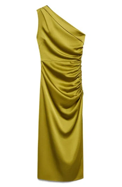 Mango Asymmetric One-shoulder Satin Cocktail Dress In Green