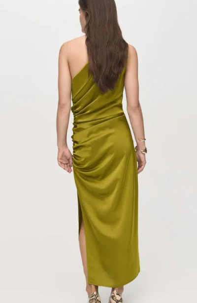 Mango Asymmetric One-shoulder Satin Cocktail Dress In Green