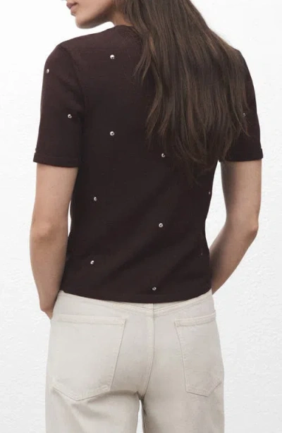 Mango Fine Knitted T-shirt With Studs In Brown