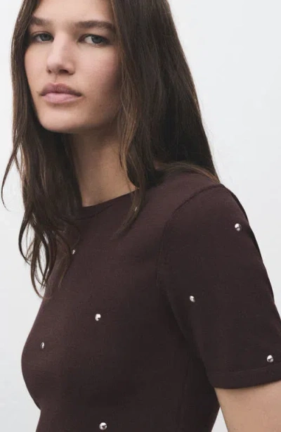Mango Fine Knitted T-shirt With Studs In Brown