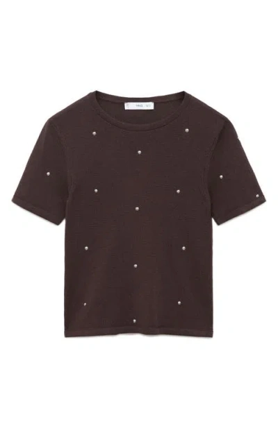 Mango Fine Knitted T-shirt With Studs In Brown