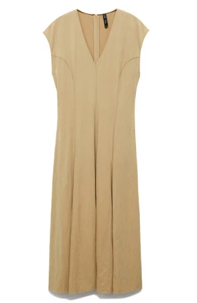 Mango Godet Pleat Dress In Brown