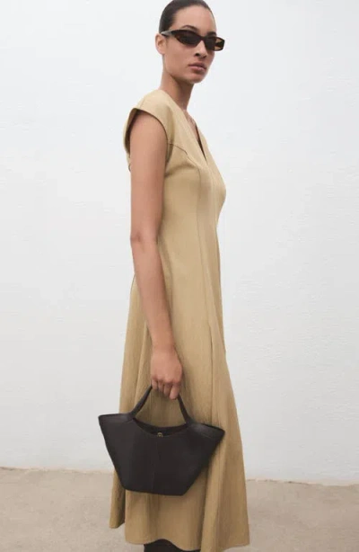 Mango Godet Pleat Dress In Brown