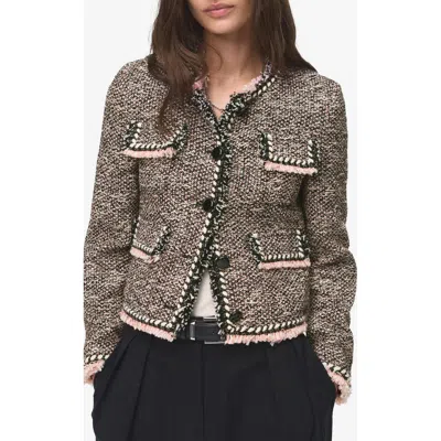 Mango Pocket Tweed Jacket Black In Brown
