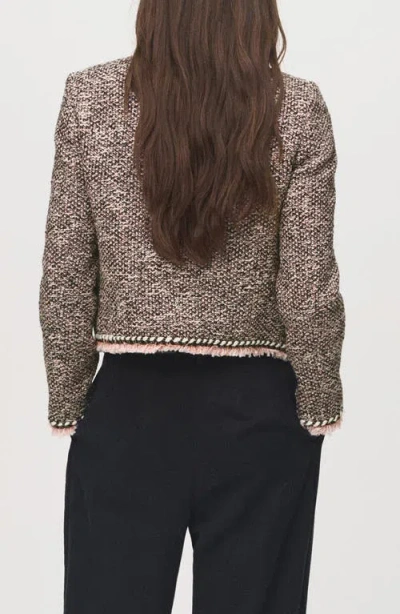 Mango Pocket Tweed Jacket Black In Brown