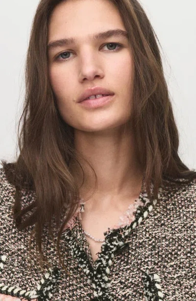 Mango Pocket Tweed Jacket Black In Brown